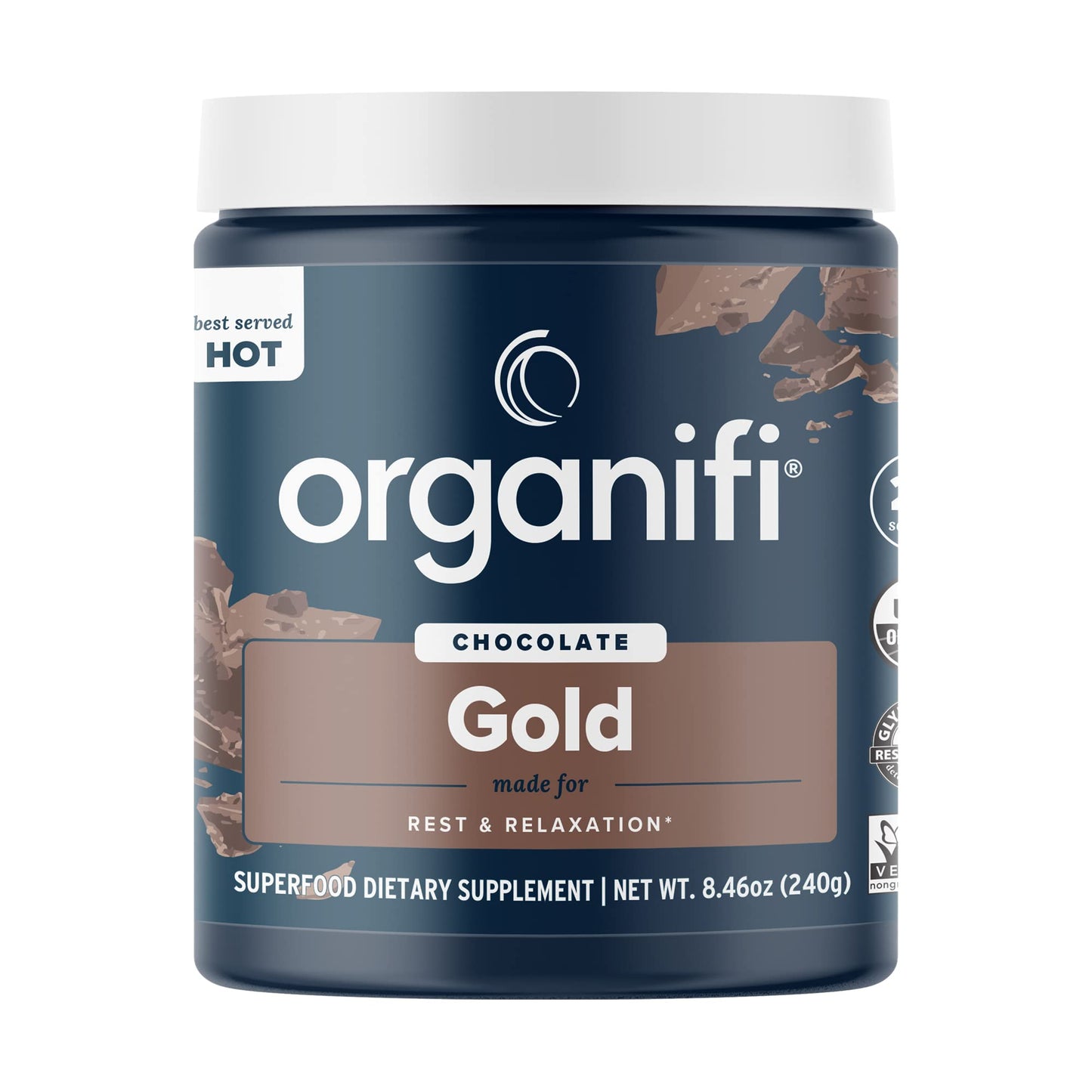 Organifi - Gold Chocolate - Superfood Supplement Powder - 20 Day Supply - Supports Restful Sleep Immune Health and Recovery - Cocoa Organic Turmeric and Reishi Mushroom Infused Golden Milk Drink Mix