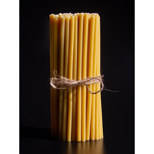 CANDWAX 100 Pack Thin Beeswax Taper Candles - 7 Inch Tall Yellow Candles