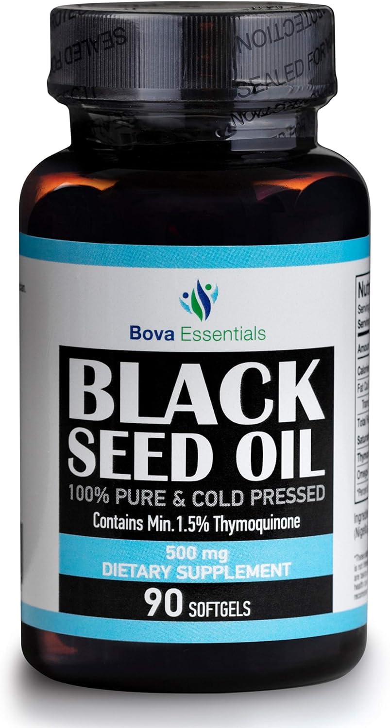 Organic Black Seed Oil - USDA Certified Cold Pressed Glass Bottle Over 1.5% Thymoquinone 3X Strength Turkish Black Cumin Nigella Sativa Non-GMO 100% Pure Blackseed Oil (Capsules)