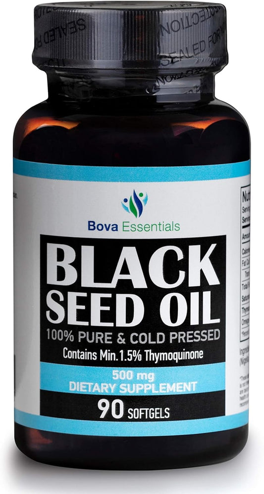 Organic Black Seed Oil - USDA Certified Cold Pressed Glass Bottle Over 1.5% Thymoquinone 3X Strength Turkish Black Cumin Nigella Sativa Non-GMO 100% Pure Blackseed Oil (Capsules)