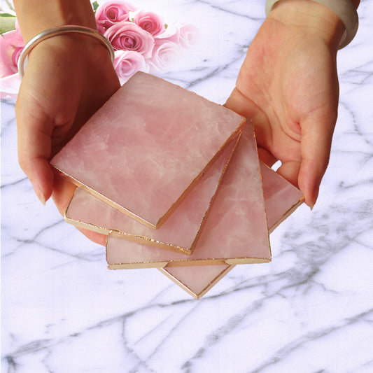 Natural Rose Quartz Coasters - Pink Crystal Set