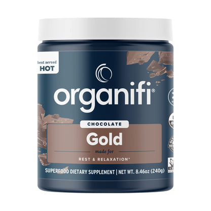 Organifi - Gold Chocolate - Superfood Supplement Powder - 20 Day Supply - Supports Restful Sleep Immune Health and Recovery - Cocoa Organic Turmeric and Reishi Mushroom Infused Golden Milk Drink Mix