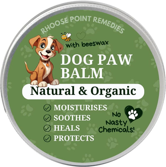 Rhoose Point Remedies Dog Paw Balm - Softens Heals Soothes & Protects Dogs Paws Noses & Skin. All Natural Organic Ingredients. Lick-Safe Protection for Dogs with Beeswax (5 fl.oz - Large Tin)