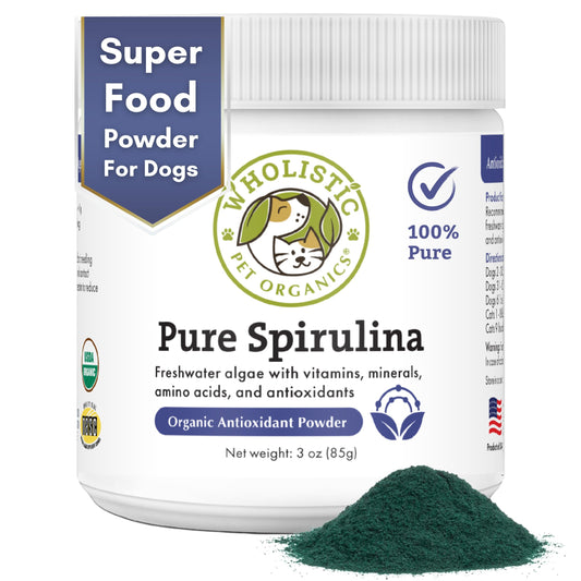 Wholistic Pet Organics Spirulina Powder Organic for Dogs Super Greens Powder Seasonal Allergy Support Supplement Dog Multivitamin USDA Certified Immune Support Vitamins Antioxidants and Minerals