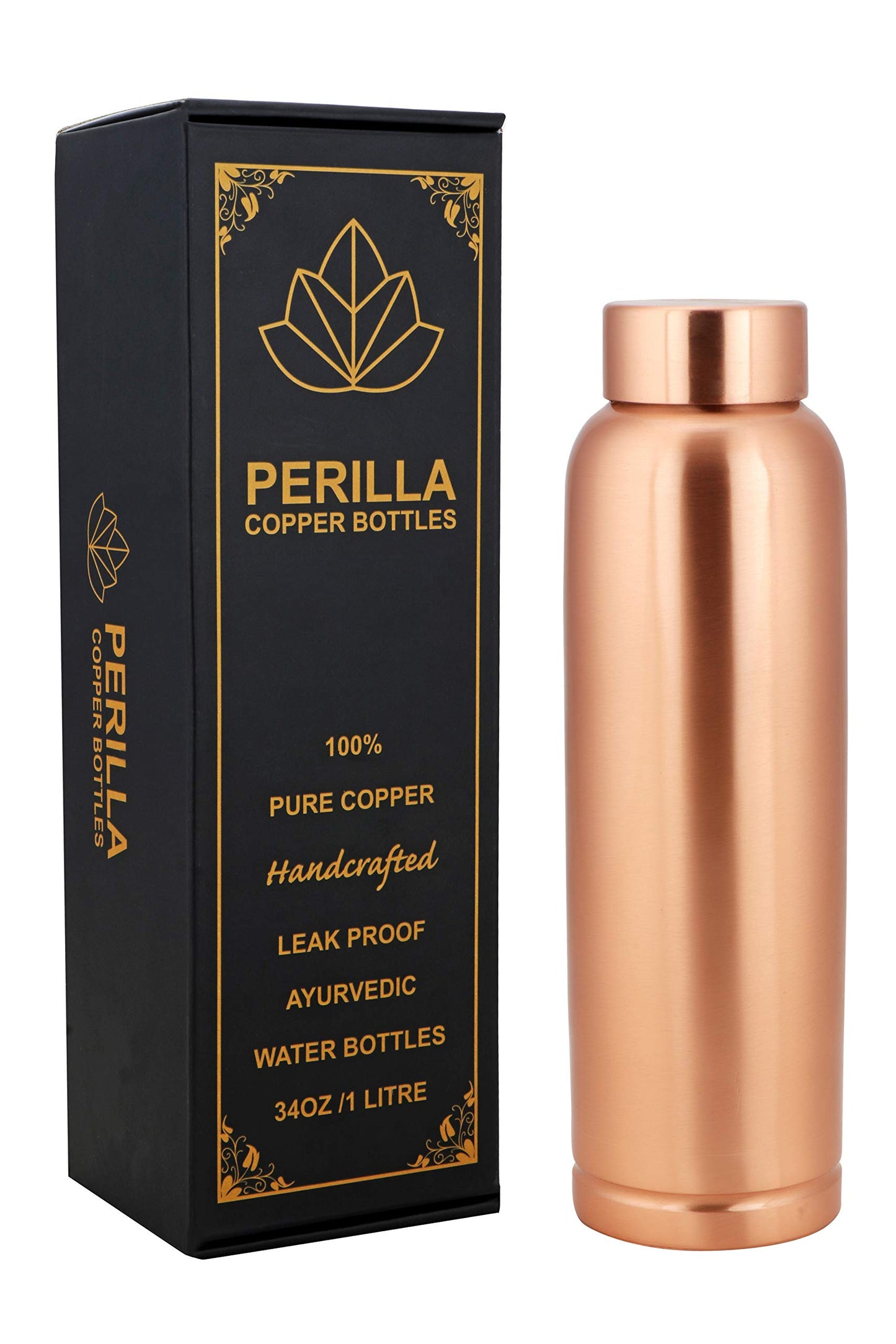 Perilla Home Copper Water Bottle 34 Oz Leak Proof 100% Pure - Ayurvedic Copper Vessel - Drink More Water And Enjoy The Health Benefits Immediately - For Gym Yoga Bottle - (Milton)