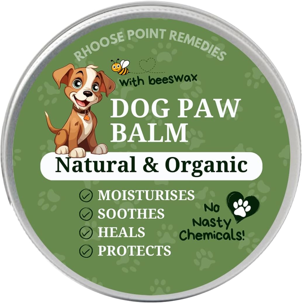 Rhoose Point Remedies Dog Paw Balm - Softens Heals Soothes & Protects Dogs Paws Noses & Skin. All Natural Organic Ingredients. Lick-Safe Protection for Dogs with Beeswax (5 fl.oz - Large Tin)