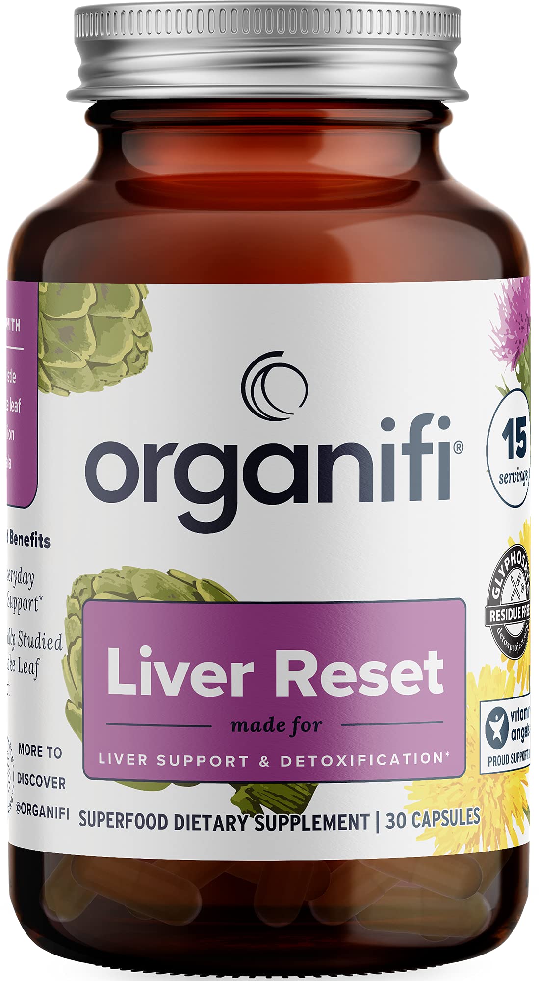 Organifi - Liver Reset - Liver Detox - Digestive and Immune Support - Promotes Cellular Energy Production 30 Capsules