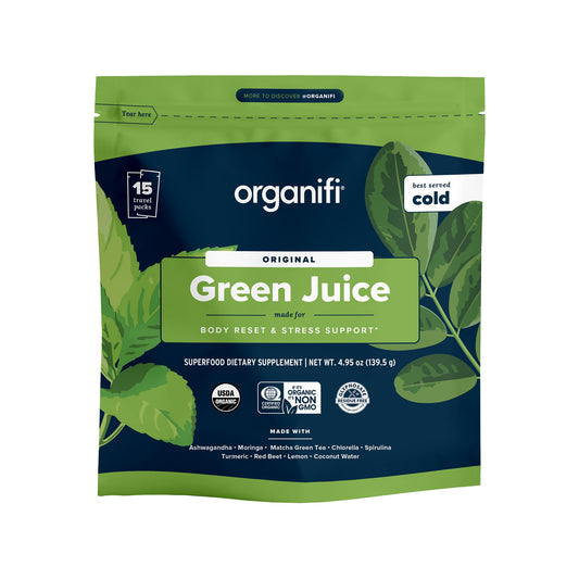 Organifi: GO Packs - Green Juice - Organic Superfood Supplement Powder - 15 Travel Packs - Organic Vegan Greens - Hydrates and Revitalizes