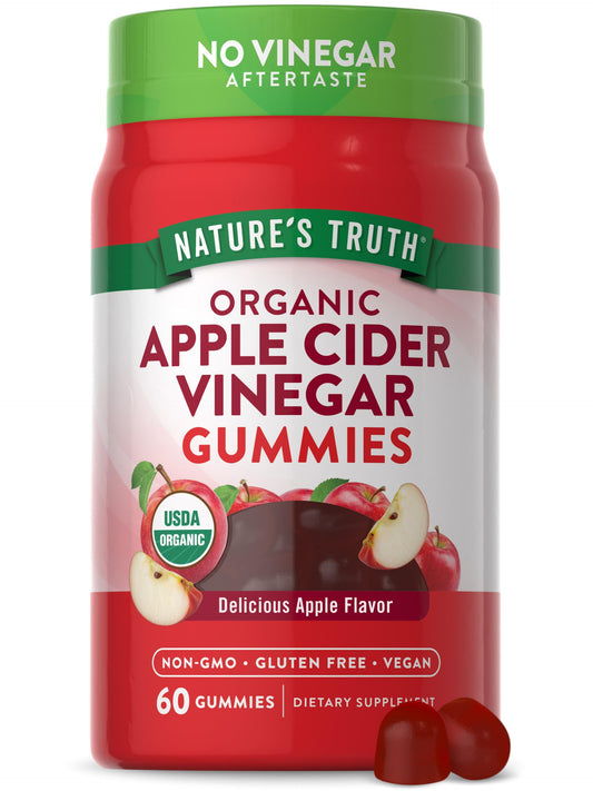 Natures Truth Organic Apple Cider Vinegar Gummies 60 Count Vegan Gluten Free & Non-GMO Supplement USDA Organic Apple Flavor